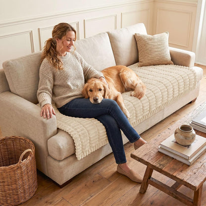 Couch Cover for Dogs, Washable Non Slip Plush Flannel Sofa Protector | Thick Flannel, Anti-Slip Backing, Pet Hair & Scratch Protection, Fits Sofa & Loveseat (27.6" x 59") - Colors A