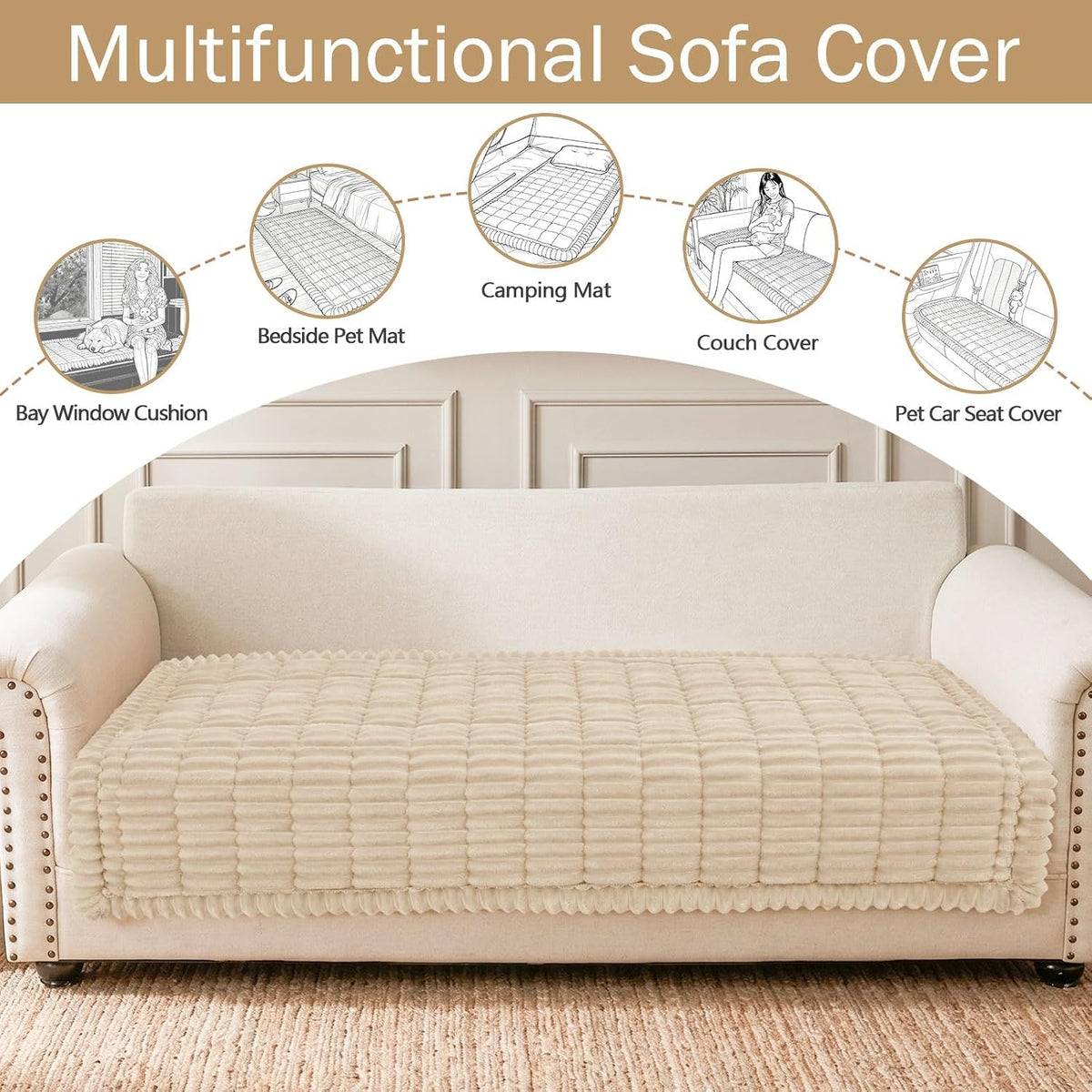Couch Cover for Dogs, Washable Non Slip Plush Flannel Sofa Protector | Thick Flannel, Anti-Slip Backing, Pet Hair & Scratch Protection, Fits Sofa & Loveseat (27.6" x 59") - Colors A