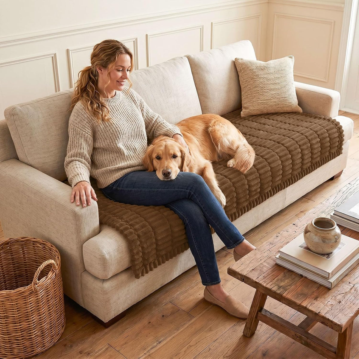 Couch Cover for Dogs, Washable Non Slip Plush Flannel Sofa Protector | Thick Flannel, Anti-Slip Backing, Pet Hair & Scratch Protection, Fits Sofa & Loveseat (27.6" x 59") - Colors A