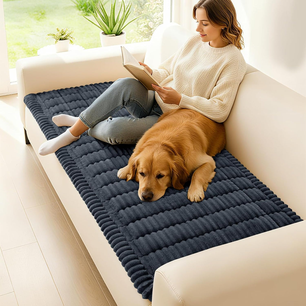 Couch Cover for Dogs, Washable Non Slip Plush Flannel Sofa Protector | Thick Flannel, Anti-Slip Backing, Pet Hair & Scratch Protection, Fits Sofa & Loveseat (27.6" x 59") - Colors A