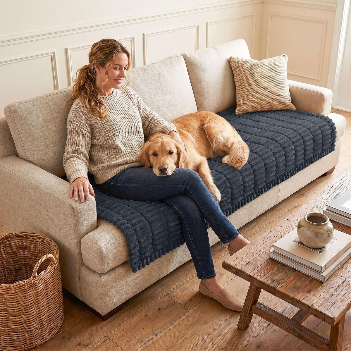 Couch Cover for Dogs, Washable Non Slip Plush Flannel Sofa Protector | Thick Flannel, Anti-Slip Backing, Pet Hair & Scratch Protection, Fits Sofa & Loveseat (27.6" x 59") - Colors A
