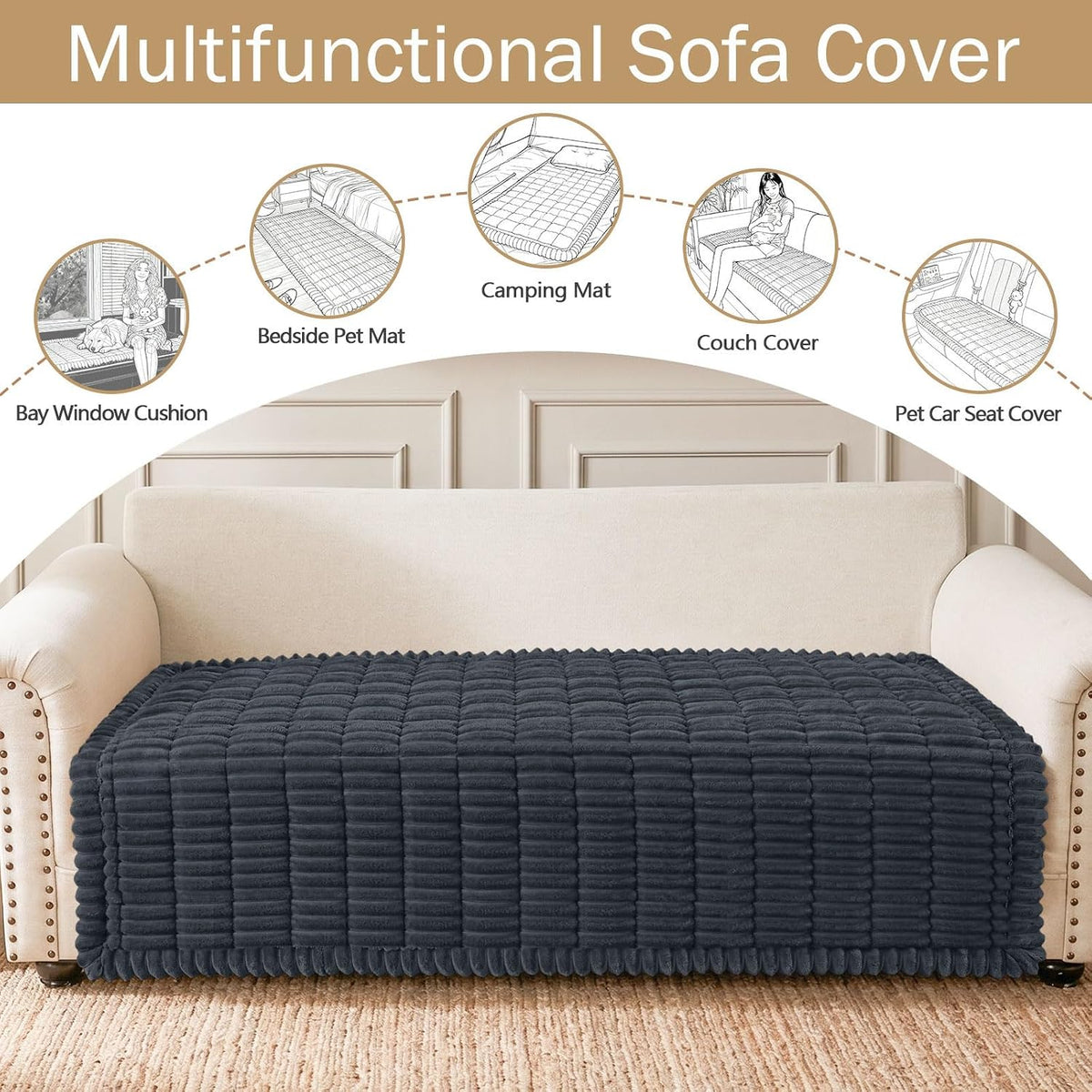 Couch Cover for Dogs, Washable Non Slip Plush Flannel Sofa Protector | Thick Flannel, Anti-Slip Backing, Pet Hair & Scratch Protection, Fits Sofa & Loveseat (27.6" x 59") - Colors A