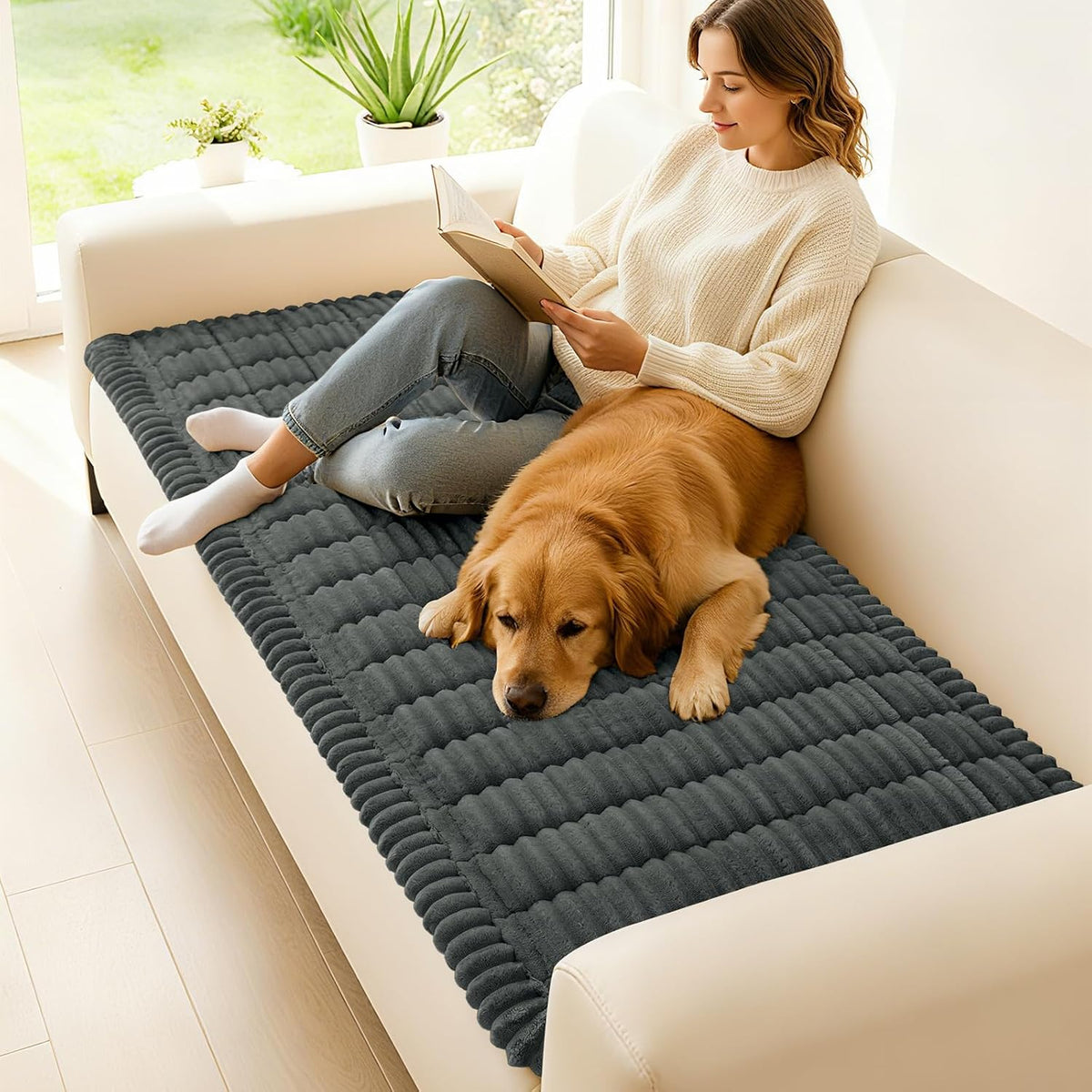 Couch Cover for Dogs, Washable Non Slip Plush Flannel Sofa Protector | Thick Flannel, Anti-Slip Backing, Pet Hair & Scratch Protection, Fits Sofa & Loveseat (27.6" x 59") - Colors A
