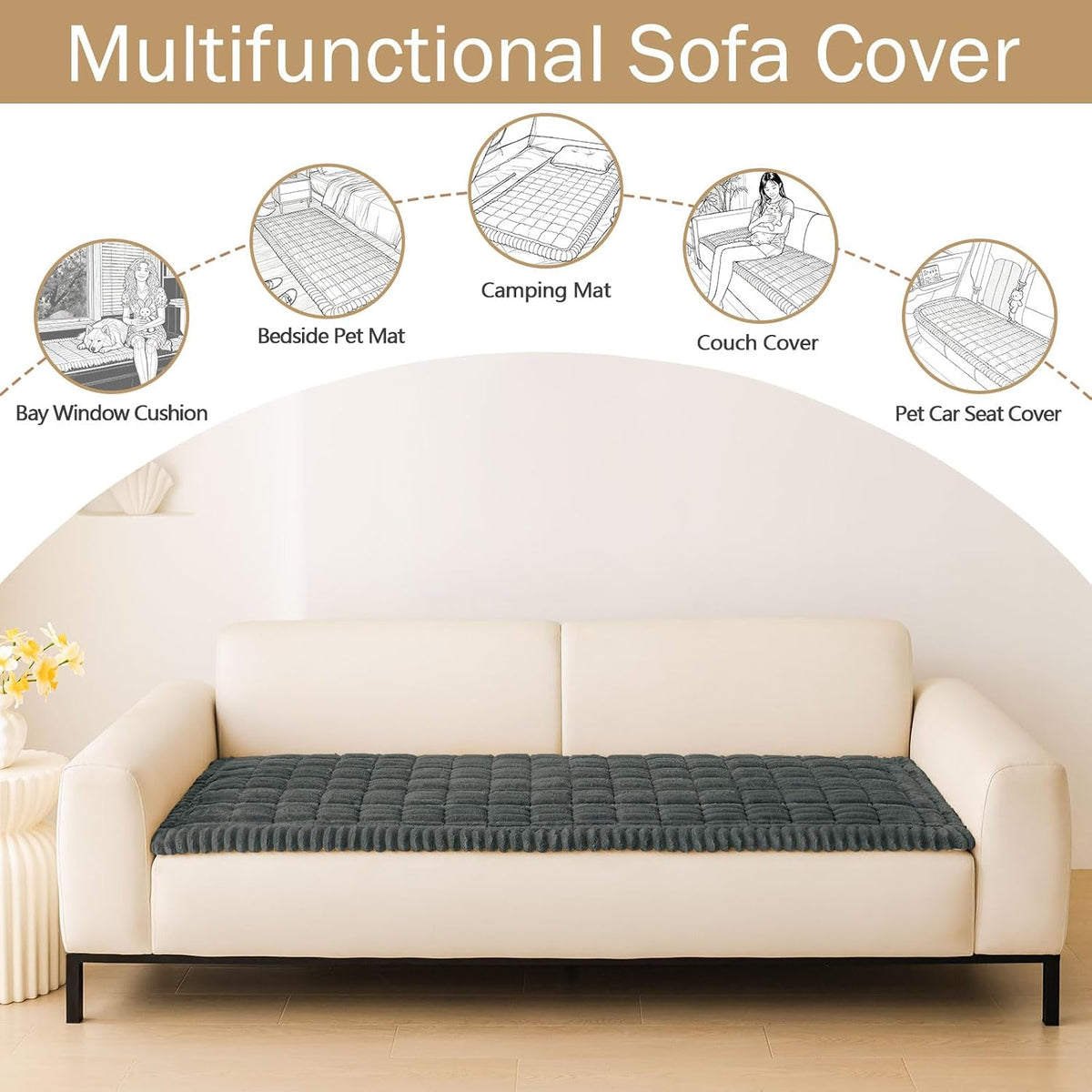 Couch Cover for Dogs, Washable Non Slip Plush Flannel Sofa Protector | Thick Flannel, Anti-Slip Backing, Pet Hair & Scratch Protection, Fits Sofa & Loveseat (27.6" x 59") - Colors A