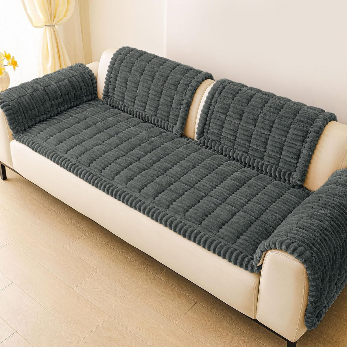 Couch Cover for Dogs, Washable Non Slip Plush Flannel Sofa Protector | Thick Flannel, Anti-Slip Backing, Pet Hair & Scratch Protection, Fits Sofa & Loveseat (27.6" x 59") - Colors A