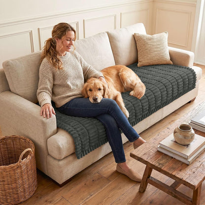 Couch Cover for Dogs, Washable Non Slip Plush Flannel Sofa Protector | Thick Flannel, Anti-Slip Backing, Pet Hair & Scratch Protection, Fits Sofa & Loveseat (27.6" x 59") - Colors A