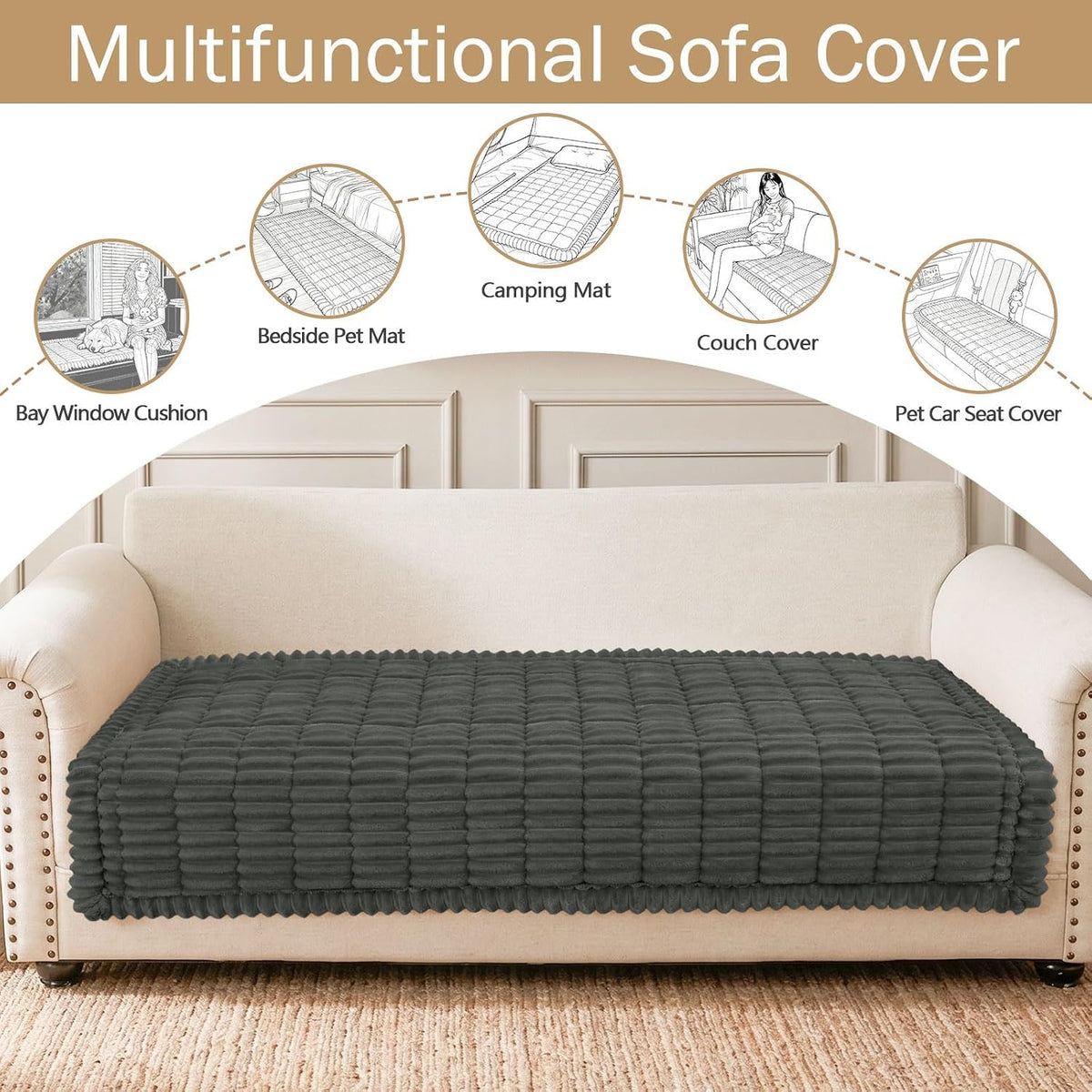 Couch Cover for Dogs, Washable Non Slip Plush Flannel Sofa Protector | Thick Flannel, Anti-Slip Backing, Pet Hair & Scratch Protection, Fits Sofa & Loveseat (27.6" x 59") - Colors A
