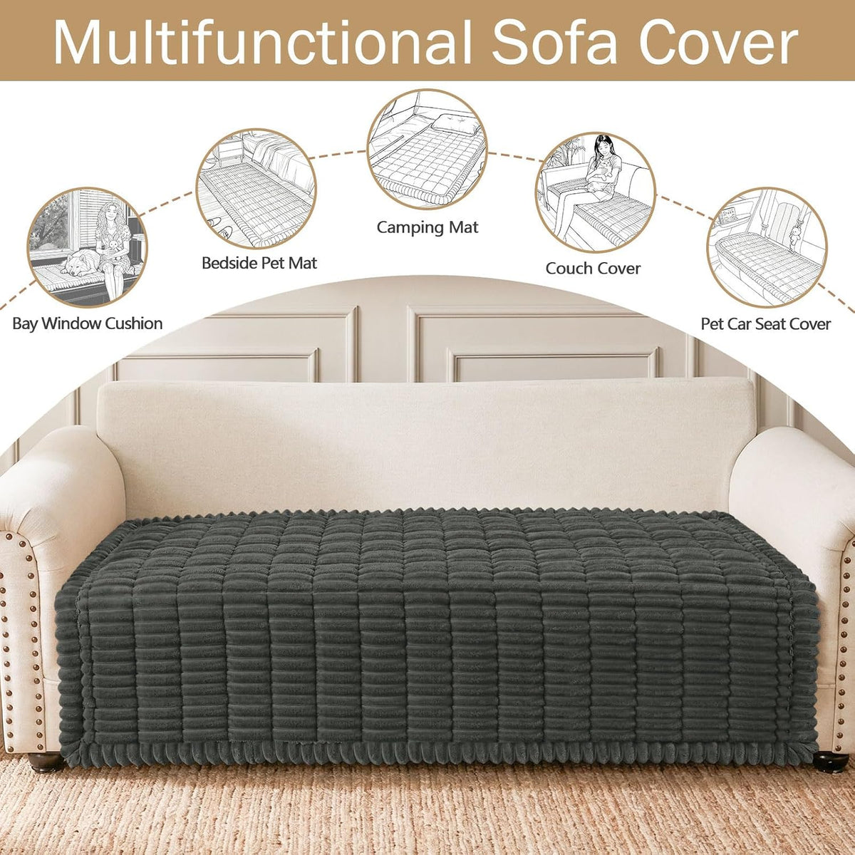 Couch Cover for Dogs, Washable Non Slip Plush Flannel Sofa Protector | Thick Flannel, Anti-Slip Backing, Pet Hair & Scratch Protection, Fits Sofa & Loveseat (27.6" x 59") - Colors A