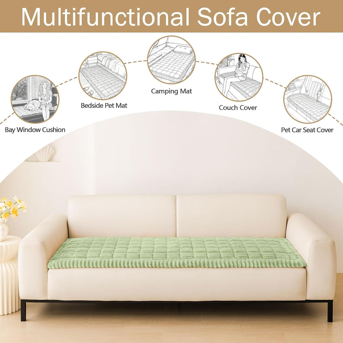 Couch Cover for Dogs, Washable Non Slip Plush Flannel Sofa Protector | Thick Flannel, Anti-Slip Backing, Pet Hair & Scratch Protection, Fits Sofa & Loveseat (27.6" x 59") - Colors A