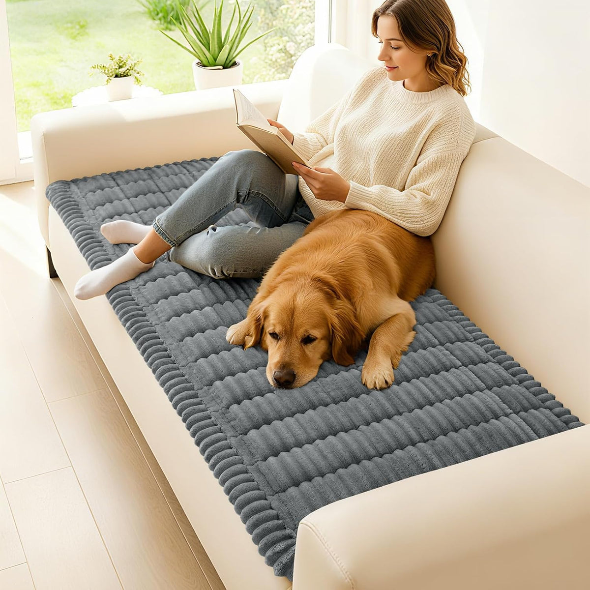 Couch Cover for Dogs, Washable Non Slip Plush Flannel Sofa Protector | Thick Flannel, Anti-Slip Backing, Pet Hair & Scratch Protection, Fits Sofa & Loveseat (27.6" x 59") - Colors A