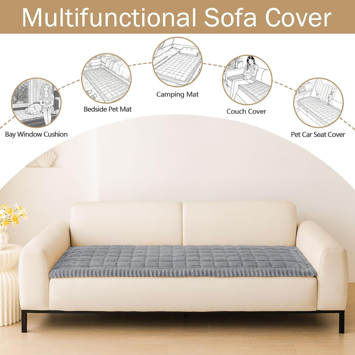 Couch Cover for Dogs, Washable Non Slip Plush Flannel Sofa Protector | Thick Flannel, Anti-Slip Backing, Pet Hair & Scratch Protection, Fits Sofa & Loveseat (27.6" x 59") - Colors A