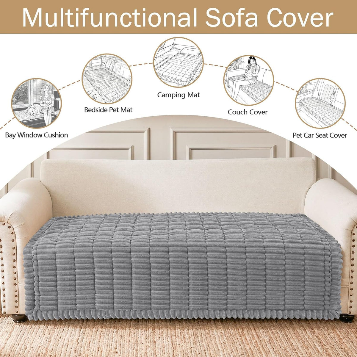 Couch Cover for Dogs, Washable Non Slip Plush Flannel Sofa Protector | Thick Flannel, Anti-Slip Backing, Pet Hair & Scratch Protection, Fits Sofa & Loveseat (27.6" x 59") - Colors A