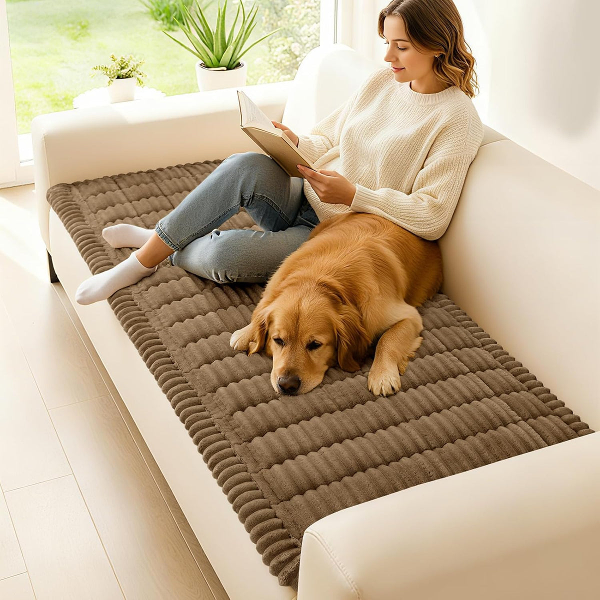 Couch Cover for Dogs, Washable Non Slip Plush Flannel Sofa Protector | Thick Flannel, Anti-Slip Backing, Pet Hair & Scratch Protection, Fits Sofa & Loveseat (27.6" x 59") - Colors A