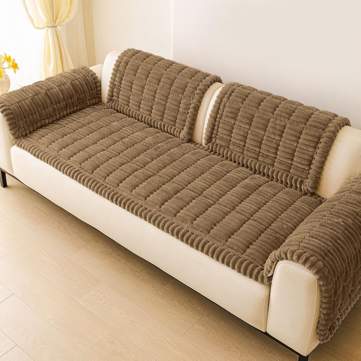 Couch Cover for Dogs, Washable Non Slip Plush Flannel Sofa Protector | Thick Flannel, Anti-Slip Backing, Pet Hair & Scratch Protection, Fits Sofa & Loveseat (27.6" x 59") - Colors A