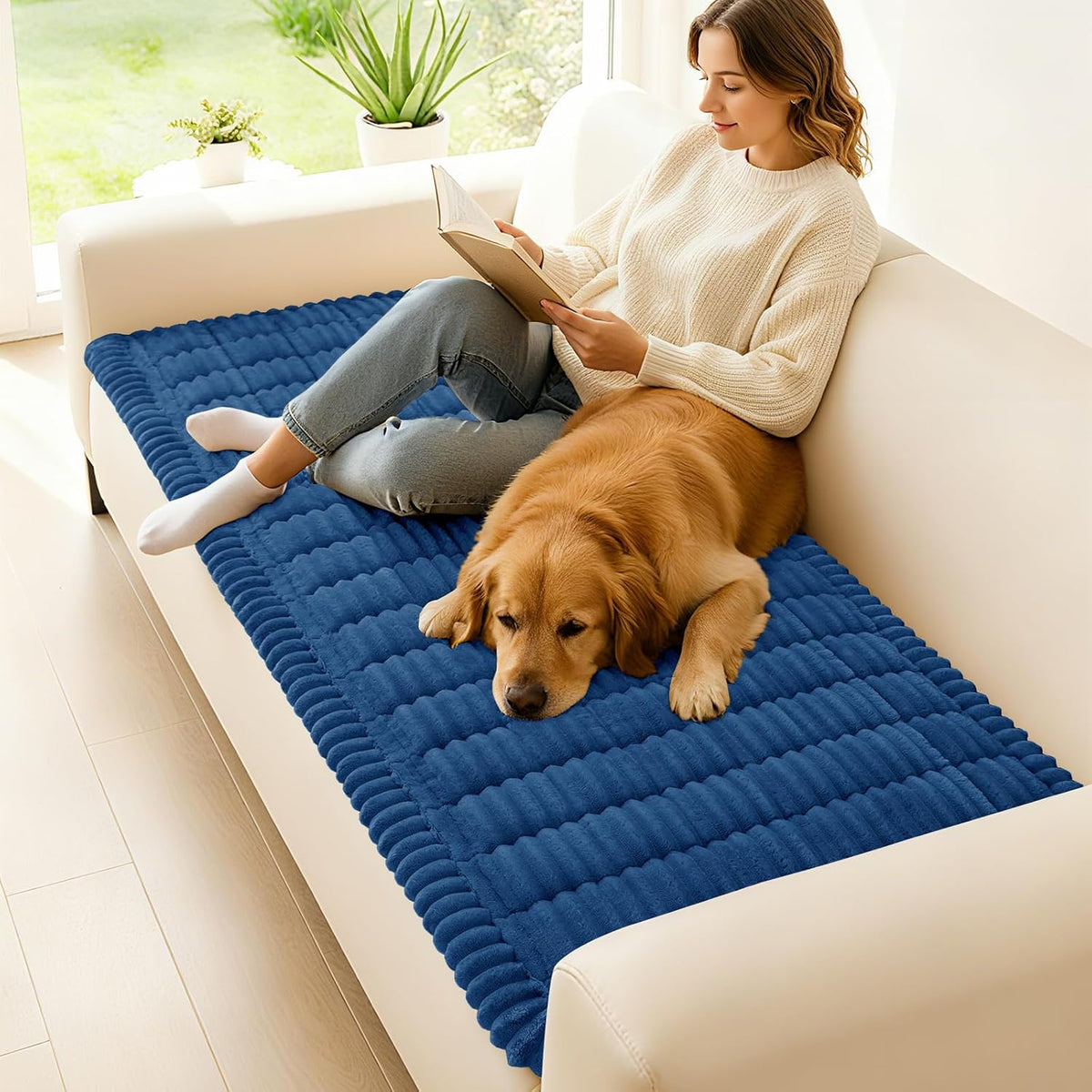 Couch Cover for Dogs, Washable Non Slip Plush Flannel Sofa Protector | Thick Flannel, Anti-Slip Backing, Pet Hair & Scratch Protection, Fits Sofa & Loveseat (27.6" x 59") - Colors A