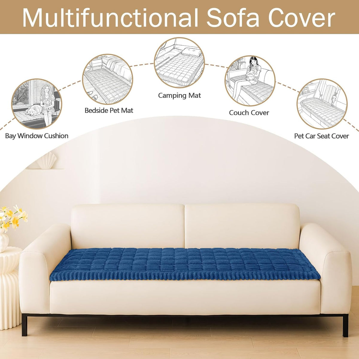 Couch Cover for Dogs, Washable Non Slip Plush Flannel Sofa Protector | Thick Flannel, Anti-Slip Backing, Pet Hair & Scratch Protection, Fits Sofa & Loveseat (27.6" x 59") - Colors A