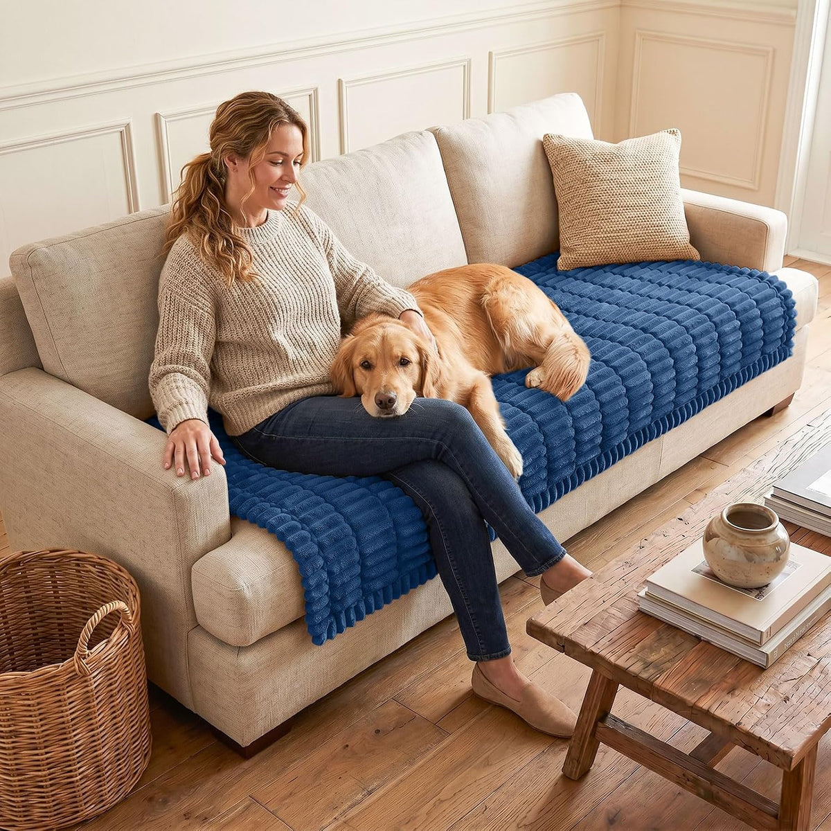 Couch Cover for Dogs, Washable Non Slip Plush Flannel Sofa Protector | Thick Flannel, Anti-Slip Backing, Pet Hair & Scratch Protection, Fits Sofa & Loveseat (27.6" x 59") - Colors A