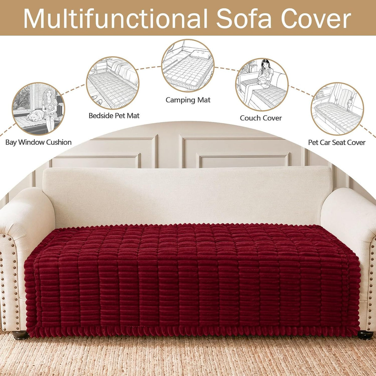 Couch Cover for Dogs, Washable Non Slip Plush Flannel Sofa Protector | Thick Flannel, Anti-Slip Backing, Pet Hair & Scratch Protection, Fits Sofa & Loveseat (27.6" x 59") - Colors A
