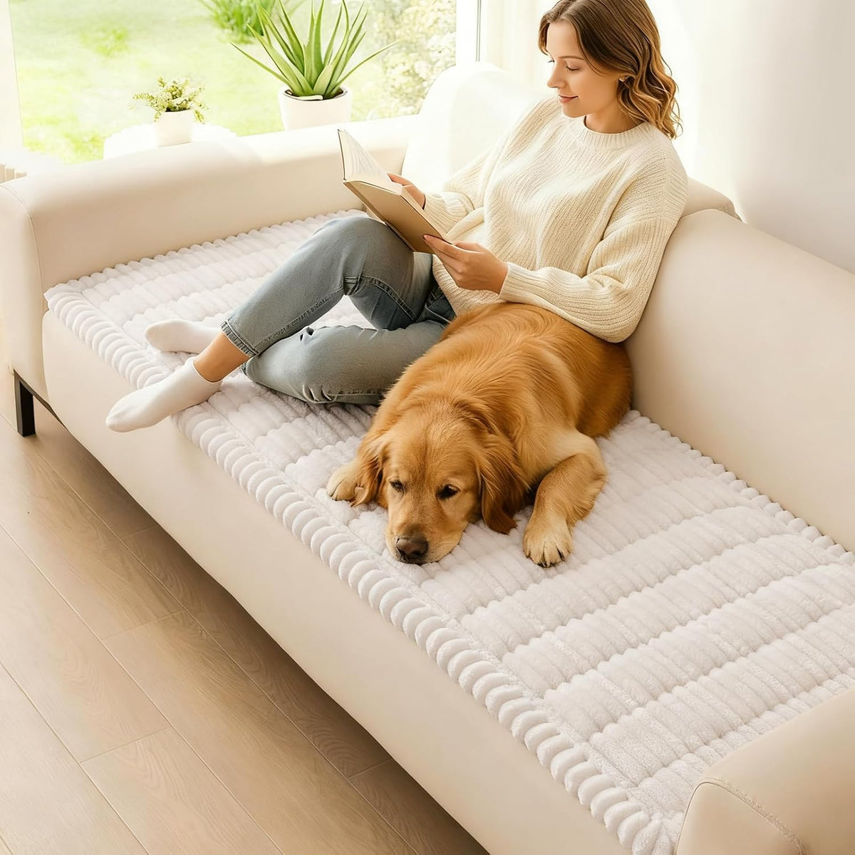 Couch Cover for Dogs, Washable Non Slip Plush Flannel Sofa Protector | Thick Flannel, Anti-Slip Backing, Pet Hair & Scratch Protection, Fits Sofa & Loveseat (27.6" x 59") - Colors A