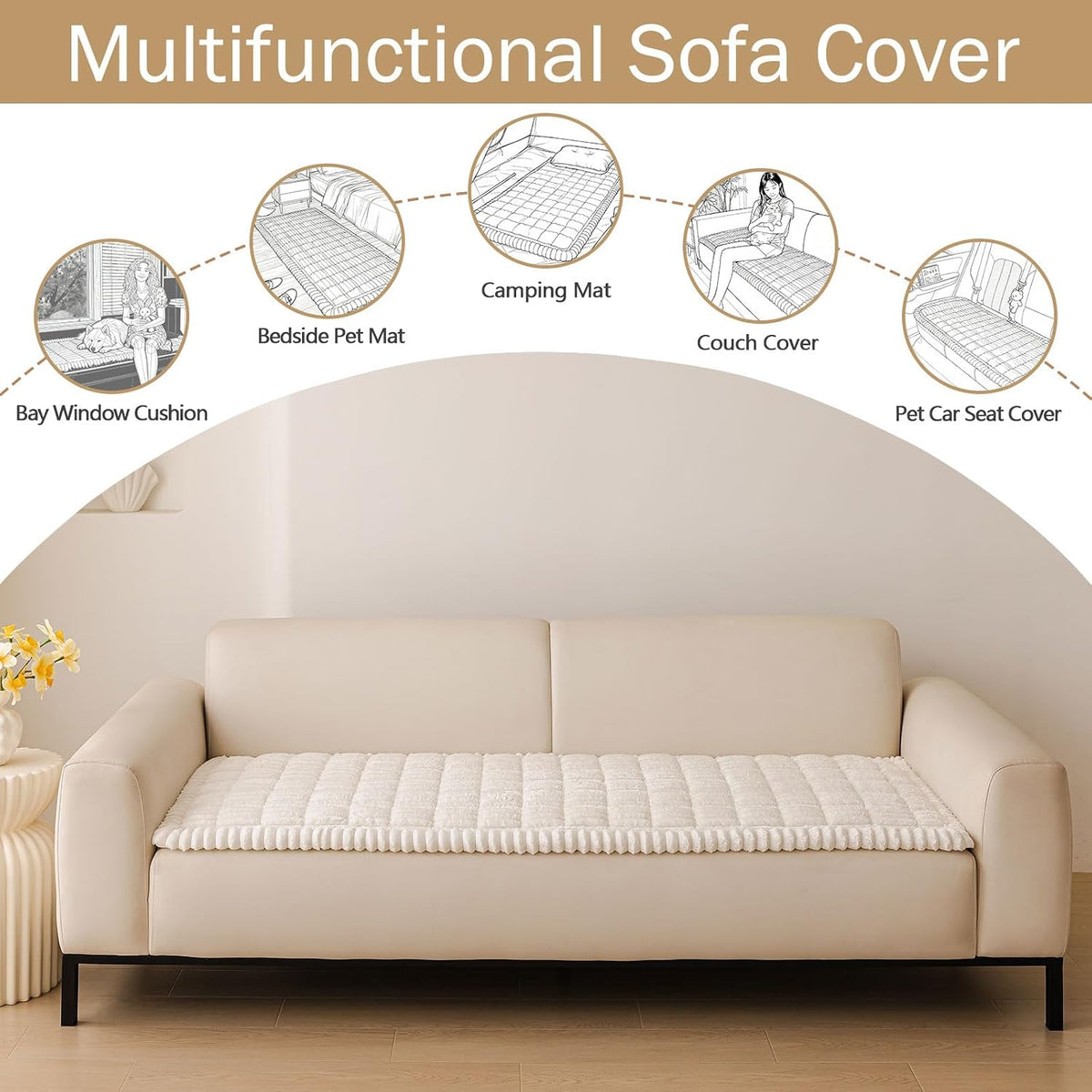 Couch Cover for Dogs, Washable Non Slip Plush Flannel Sofa Protector | Thick Flannel, Anti-Slip Backing, Pet Hair & Scratch Protection, Fits Sofa & Loveseat (27.6" x 59") - Colors A