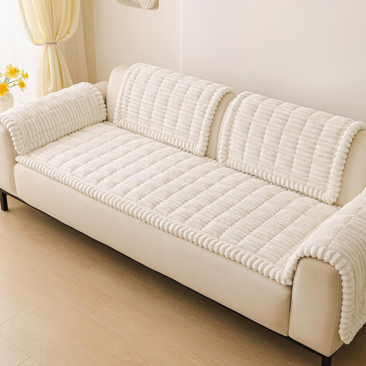 Couch Cover for Dogs, Washable Non Slip Plush Flannel Sofa Protector | Thick Flannel, Anti-Slip Backing, Pet Hair & Scratch Protection, Fits Sofa & Loveseat (27.6" x 59") - Colors A