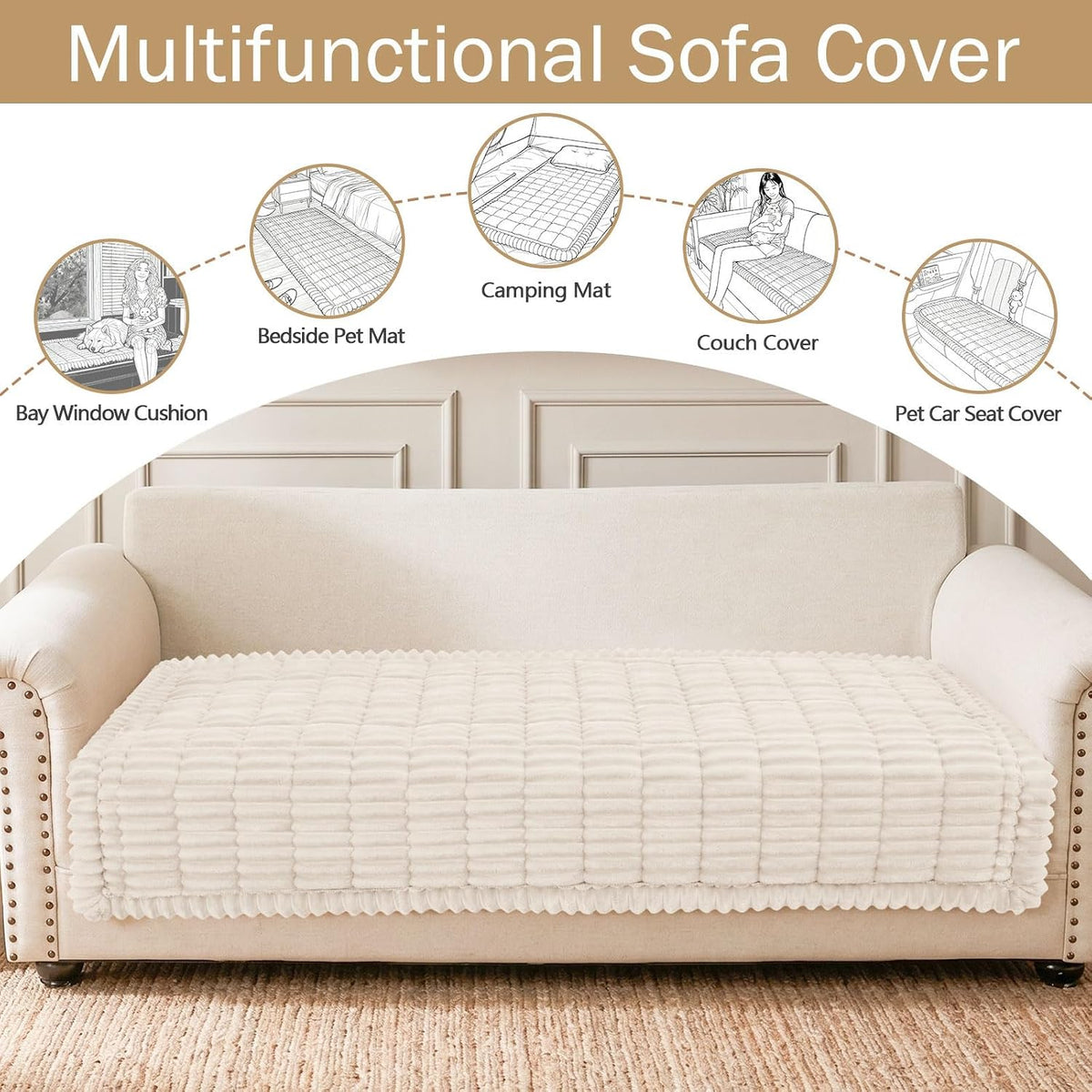Couch Cover for Dogs, Washable Non Slip Plush Flannel Sofa Protector | Thick Flannel, Anti-Slip Backing, Pet Hair & Scratch Protection, Fits Sofa & Loveseat (27.6" x 59") - Colors A
