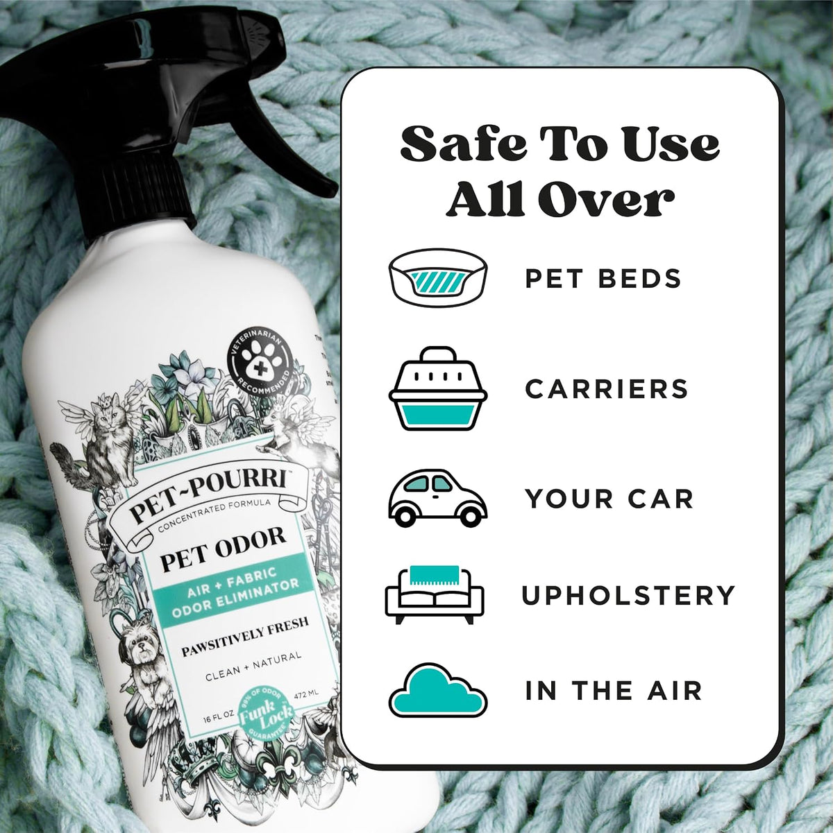 Pet- Air+Fabric Pet Odor Deodorizer Spray, Pawsitively Fresh 16 Fl Oz