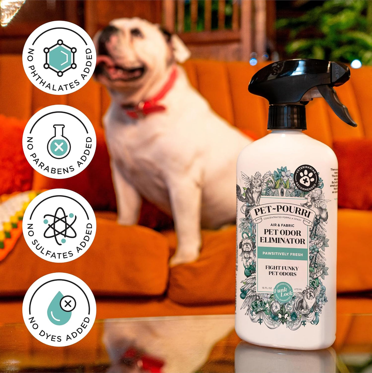 Pet- Air+Fabric Pet Odor Deodorizer Spray, Pawsitively Fresh 16 Fl Oz