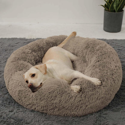 Calming Donut Cuddler Dog Bed, Round Fluffy Pet Bed with Sewn-in Cushion for Large Dogs,Washable, Large, Taupe, 30''