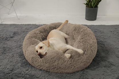 Calming Donut Cuddler Dog Bed, Round Fluffy Pet Bed with Sewn-in Cushion for Large Dogs,Washable, Large, Taupe, 30''