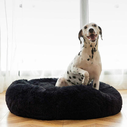Calming Donut Cuddler Dog Bed, Round Fluffy Pet Bed with Sewn-in Cushion for Large Dogs,Washable, Large, Taupe, 30''