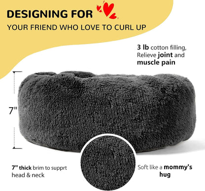 Calming Donut Cuddler Dog Bed, Round Fluffy Pet Bed with Sewn-in Cushion for Large Dogs,Washable, Large, Taupe, 30''