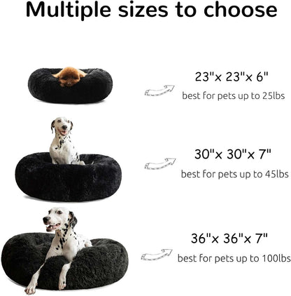 Calming Donut Cuddler Dog Bed, Round Fluffy Pet Bed with Sewn-in Cushion for Large Dogs,Washable, Large, Taupe, 30''