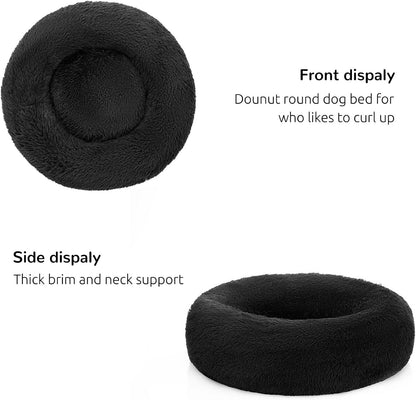 Calming Donut Cuddler Dog Bed, Round Fluffy Pet Bed with Sewn-in Cushion for Large Dogs,Washable, Large, Taupe, 30''
