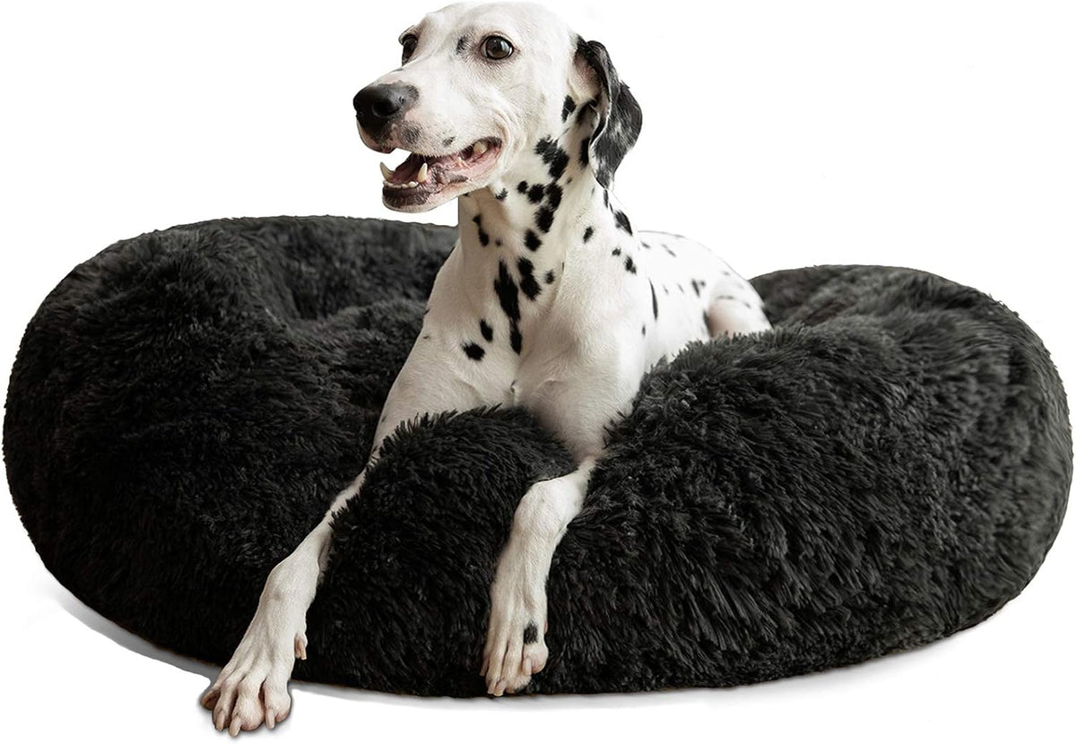 Calming Donut Cuddler Dog Bed, Round Fluffy Pet Bed with Sewn-in Cushion for Large Dogs,Washable, Large, Taupe, 30''
