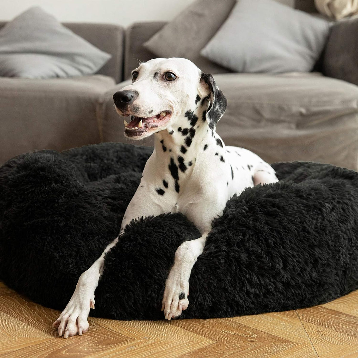 Calming Donut Cuddler Dog Bed, Round Fluffy Pet Bed with Sewn-in Cushion for Large Dogs,Washable, Large, Taupe, 30''