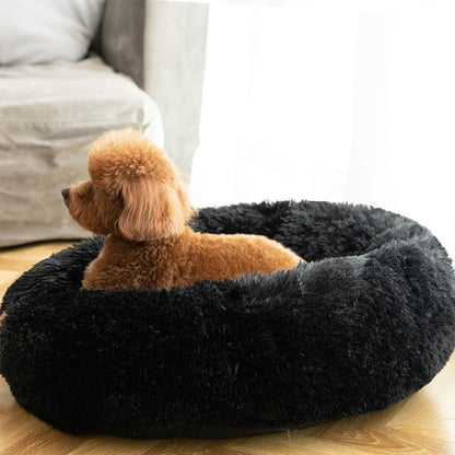 Calming Donut Cuddler Dog Bed, Round Fluffy Pet Bed with Sewn-in Cushion for Large Dogs,Washable, Large, Taupe, 30''