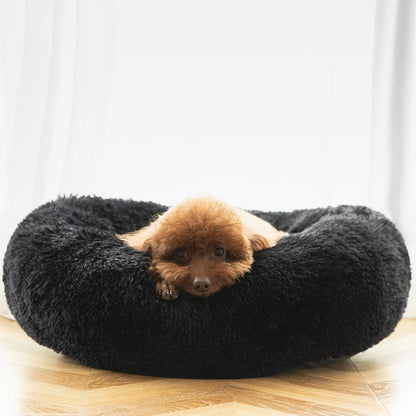 Calming Donut Cuddler Dog Bed, Round Fluffy Pet Bed with Sewn-in Cushion for Large Dogs,Washable, Large, Taupe, 30''