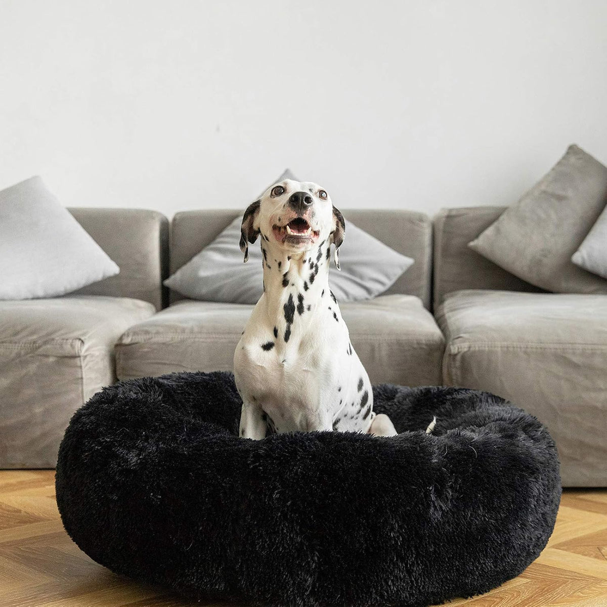 Calming Donut Cuddler Dog Bed, Round Fluffy Pet Bed with Sewn-in Cushion for Large Dogs,Washable, Large, Taupe, 30''