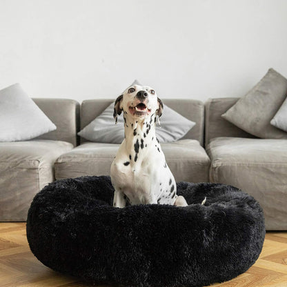 Calming Donut Cuddler Dog Bed, Round Fluffy Pet Bed with Sewn-in Cushion for Large Dogs,Washable, Large, Taupe, 30''