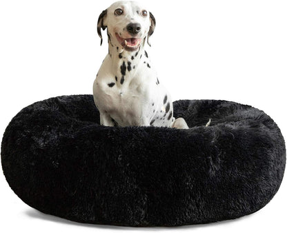 Calming Donut Cuddler Dog Bed, Round Fluffy Pet Bed with Sewn-in Cushion for Large Dogs,Washable, Large, Taupe, 30''