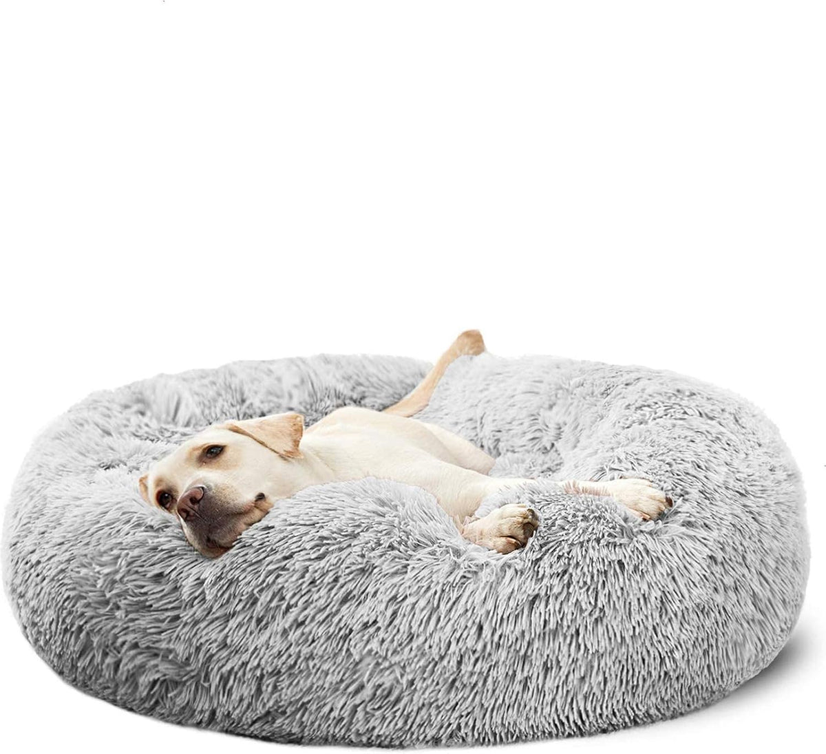 Calming Donut Cuddler Dog Bed, Round Fluffy Pet Bed with Sewn-in Cushion for Large Dogs,Washable, Large, Taupe, 30''