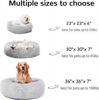 Calming Donut Cuddler Dog Bed, Round Fluffy Pet Bed with Sewn-in Cushion for Large Dogs,Washable, Large, Taupe, 30''
