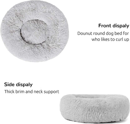 Calming Donut Cuddler Dog Bed, Round Fluffy Pet Bed with Sewn-in Cushion for Large Dogs,Washable, Large, Taupe, 30''