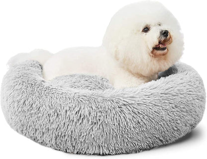 Calming Donut Cuddler Dog Bed, Round Fluffy Pet Bed with Sewn-in Cushion for Large Dogs,Washable, Large, Taupe, 30''