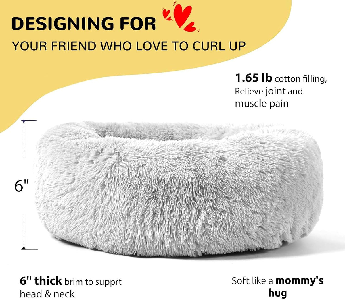 Calming Donut Cuddler Dog Bed, Round Fluffy Pet Bed with Sewn-in Cushion for Large Dogs,Washable, Large, Taupe, 30''