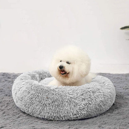 Calming Donut Cuddler Dog Bed, Round Fluffy Pet Bed with Sewn-in Cushion for Large Dogs,Washable, Large, Taupe, 30''