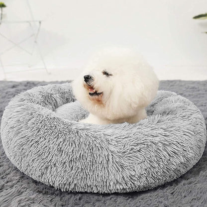 Calming Donut Cuddler Dog Bed, Round Fluffy Pet Bed with Sewn-in Cushion for Large Dogs,Washable, Large, Taupe, 30''