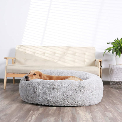 Calming Donut Cuddler Dog Bed, Round Fluffy Pet Bed with Sewn-in Cushion for Large Dogs,Washable, Large, Taupe, 30''