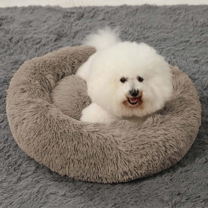 Calming Donut Cuddler Dog Bed, Round Fluffy Pet Bed with Sewn-in Cushion for Large Dogs,Washable, Large, Taupe, 30''